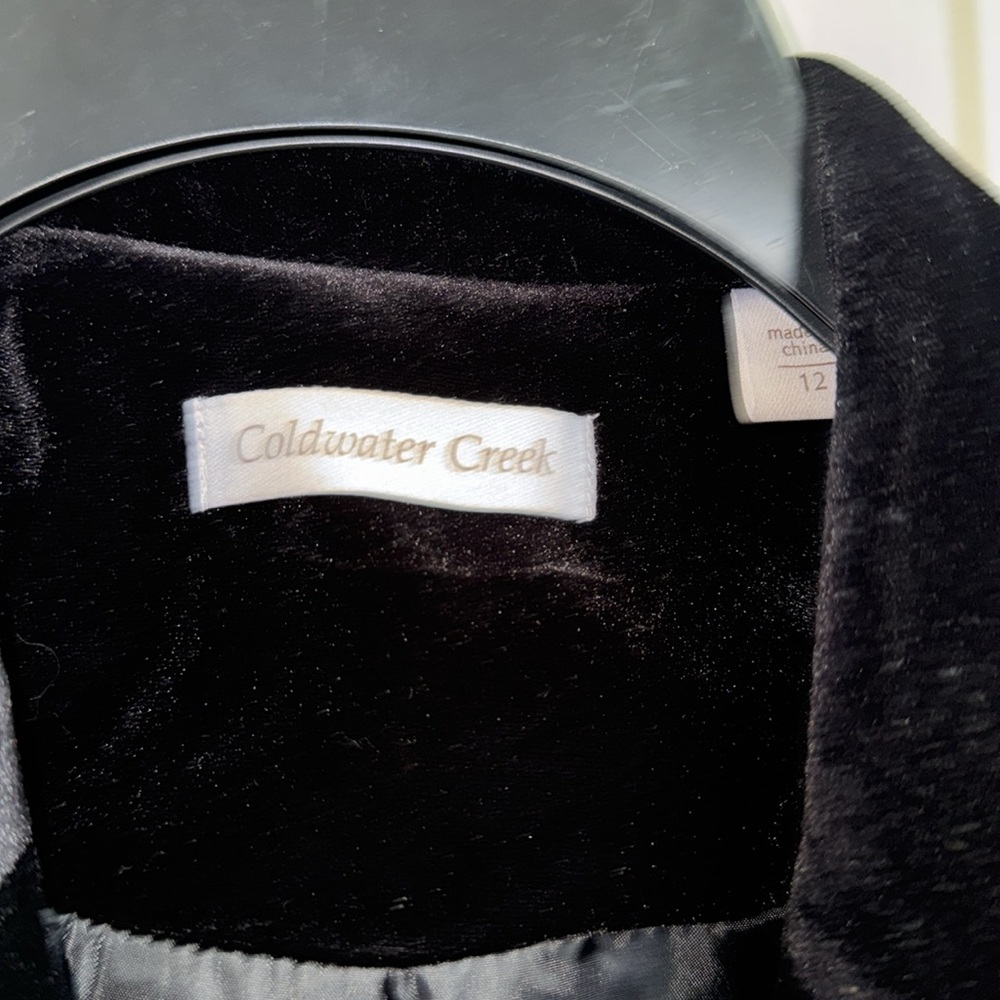 Coldwater Creek women's 12 sleeveless lined tunic black velour collar 1 button - Picture 5 of 5
